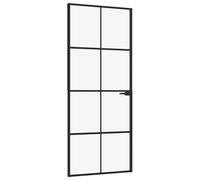 vidaXL Interior Door 83x201.5 cm - Glazed Tempered Glass Panels, Aluminium Frame, Black