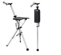Black 880mm high Ta Da Seat Stick/Chair - the walking cane/stick that converts to a tripod chair, great for watching & enjoying outdoor sports, walking & for a break whilst walking (Black, 880mm)