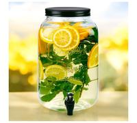 (Black) 8L Drink Dispenser Large Glass Beverage Jar
