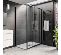 Black 8mm Glass Rectangular Sliding Shower Enclosure with Low Profile Shower Tray 1200x800mm - Pavo