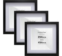 Black 8x8'' Square Wood Photo Frame Set of 3 with Acid Free 6x6'' Mount, Acrylic Glass Front Picture Frames for Wall Mount &Tabletop Display,Ideal for Home Gallery Decor & Gifts