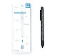 Black 9 in 1 Multi Tool Pen Gadget for Men, Gift for Him, Dad DIY Tool Kit, Screwdriver, Ruler Ballpoint, Bottle Opener, Level Tool