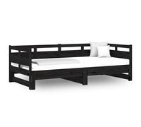 vidaXL Pull-out Day Bed Black Solid Wood Pine 2X(90X190) cm, Black