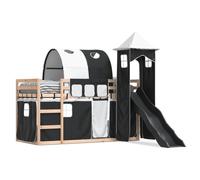 Bunk bed pine wood white & black polyester curtains slide 90x200cm ladder sturdy