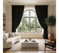 (Black, 90" X 72" OR 228cm X 183cm) 100% Blackout Curtains Pencil Pleat Curtain Pair with Tiebacks