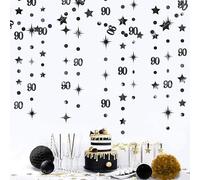 Black 90th Birthday Decorations Number 90 Circle Dot Twinkle Star Garland Metallic Streamer Bunting Banner Backdrop for Women Mens Cheers to 90 Years Old Birthday 90th Anniversary Party Supplies
