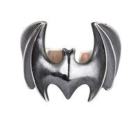 Black 925 Sterling Silver Bat Batman Ring for Men Women Open Adjustable