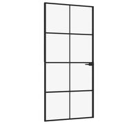 vidaXL Interior Door Black 93X201.5cm Tempered Glass&aluminium, Black
