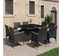 Black 9pc PE Rattan Dining Set, Tempered Glass, Table 120x120x75 Chairs 55x58x84