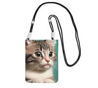 Black A curious cat Print Small Crossbody Cell Phone Bag, Cute Carry A Mobile Purse Diagonally, for Shopping, Walking