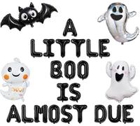Black A Little Boo Is Almost Due Balloon Banner Halloween Ghost Bat Balloons for Halloween Baby Shower Decorations