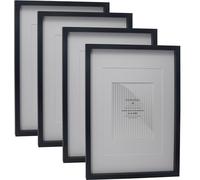 Black A3 Boxed Gallery wooden Photo Frame Set of 4 with Double Mounts for A4 & 6X8'' frame, A4 Boxed Picture frames 4 Pack, 6X8inch Photo Frames 4 Pack for Wall Décor
