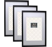 Black A3 Picture Frame Set of 3,with Acid Free Mount For A4 Featuring Premium Acrylic Window,for Wall Mounting,An Ideal Choice for Christmas,Weddings Decor