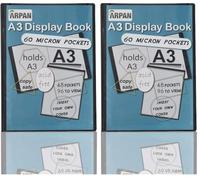 Black A3 Presentation Display Book Folder Folio with 48 Strong Pockets, Portrait Sleeves, 0.8mm Cover (Pack of 2)