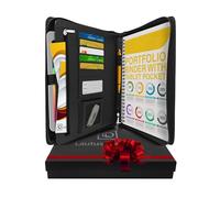 Black A4 Conference Folder - Zippered PU Leather Portfolio Folder for Men & Women with A4 Notepad, 10.5 Inch Tablet Pocket & Gift Box by Lautus Designs