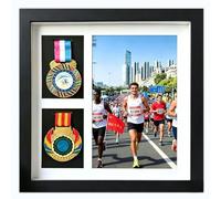 Black A4 Medal Shadow Box Frame 2 Medals Photos Marathon Military Display