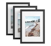 (Black) A4 Picture Frames, Photo Frames, Wall Hanging or Tabletop Display, MDF, No-Trace Nails Included, Set of 3