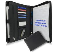 Black A4 Portfolio Folder - PU Leather Conference Folder - Zippered Document Organiser for Men & Women with A4 Notepad, 10.5 Inch Tablet Pocket & Gift Box by Lautus Designs