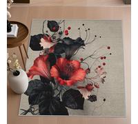 Black Abstract Bloom Rugs Living Room 152x213, Boho Floral Carpet, Washable Non Slip Soft Low Pile Area Rug, for Bedroom Dining Room Home Decor cadK134
