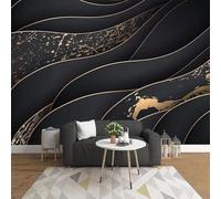 Black Abstract Geometric Lines Gold Doodle 3D Wallpaper Easy Install Feature Office Living Room Sofa Bedroom TV Background Wall Decoration-350cm×256cm