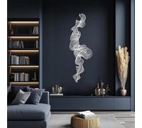 Black Abstract Lines Metal Wall Art, Geometric Contemporary Luxury Metal Artwork Decoration, Modern Art Sculpture Home Decor for Living Room, Bedroom Hallway and Stairs Nature Home Decor Gift(Sil