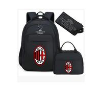 (Black AC Milan) Football star peripheral backpack student schoolbag three-piece lunch bag pencil bag children men's style