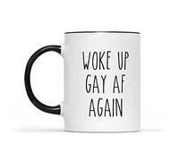 Black Accent Funny Novelty Coffee Mug Woke Up Gay Again Design LGBTQ+ Gift for Gay Lesbian Queer Trans Bi Friends (Pride Mug) 11 Oz