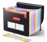 Black Accordion File Organizer - 13-Pocket Expanding Folder, Portable Monthly Bill & Tax Receipt Manager, A4/Letter Size with Blank Labels