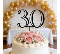 Black Acrylic 30 Cake Topper - Happy 30th Birthday Cake Decoration- Cheer to 30th Years, 30 &Fabulous Cake Topper - Thrity Bday Cake Topper 30th Anniversary Party Sign Decorations