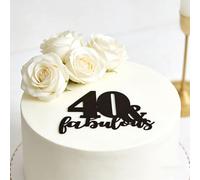 Black Acrylic 40&Fabulous Cake Topper, Funny Happy 40th Birthday Cake Pick Decoration for Wedding 40th Anniversary Party Cake Decorations Forty Birthday Cake Charm Decor Supplies