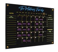 Black Acrylic Calendar Dry Erase for Wall, Family Planner, Monthly Calendar Dry Erase Whiteboard for Home, Office, 17" x 13"Reusable White Board(Acrylic-BK-3343)