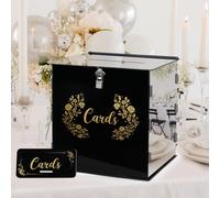Black Acrylic Card Box with Slot & Lock Acrylic Wedding Card Box Money Envelop Post Gift Cards Boxes Holder for Reception, Anniversary, Birthday, Money Boxes, Wishing Well, Graduation, Baby Shower
