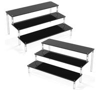 Black Acrylic Display Riser, 3 Tier Display Stand 12 Inch Perfume Organiser | Riser Shelf for Amiibo Funko Figures, Cupcakes, Cologne, Cosmetics, Collectibles, Easy to Assemble, 2 Packs