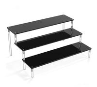 Black Acrylic Display Riser, 3 Tier Display Stand 12 Inch Perfume Organiser | Riser Shelf for Amiibo Funko Figures, Cupcakes, Cologne, Cosmetics, Collectibles, Easy to Assemble, 1 Pack