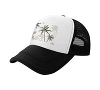 Black Adjustable Baseball Hats, Tropical Palm Trees Print Baseball Caps for Girls and Boys, Fashion Hip-hop Style Colorful Brim Hat