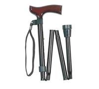 Black Adjustable Folding Walking Stick - Burgundy Handle