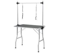 Black Adjustable Pet Grooming Table 105x61.5cm MDF Rubber Surface 2 Loops