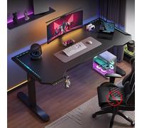 Black Adjustable Standing Desk, Sit Stand Desk With Led Lights And Multiple Level Memory Key, Ergonomic Curved Desktop, For Home Office Computer Workstation,One Color,140(One Color-120X60X75Cm)