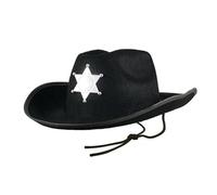 Black Adult Cowboy Hat With Silver Sheriff Star Badge Wild West Fancy Dress Party