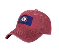 Black Adult Washed Denim Baseball Cap Kentucky State Flag Printed Street Style Baseball Cap Suitable for Travel, Red, One Size