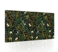 Black Aesthetic Vintage Botanical Gaming Mouse Pad Large XL Cute Forest Green Plant Nature Floral Extended Large Big Mousepad Non-Slip Stitched Edge Long Mat for Desk Computer,24x14 Inch,60x35 CM