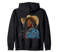 Black African American Cowgirl Western Country Texas Rodeo Zip Hoodie