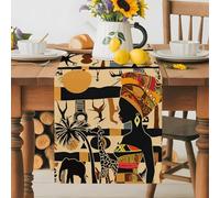 Black African Female Table Runner 72 Inches Long, Ethnic Wind Elephant Giraffe Washable Table Runners Heat-Insulation Kitchen Dining Table Decorations for Home Party Decor 13x72in