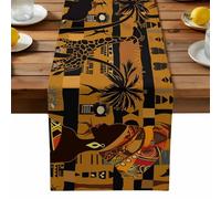 Black African Female Table Runner Dresser Scarf 13 x 36 Inch Elephant Giraffe Ethnic Wind Brown Black Table Runners Non-Slip Heat Resistant Kitchen Dining Table Decor for Home Holidays Indoor Outdoor