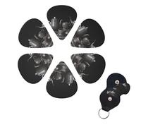Black Afternoon Tea Guitar Picks 6 Pack, 0.96mm Thickness Celluloid Bass Pick with Leather Guitar Pick Holder Keychain Abstract Art Pics Plectrum for Acoustic Electric Guitar, Ukulele, Bass