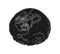 Black Afternoon Tea Print Shower Cap For Women Reusable Double-Layer Fabric Shower Caps Girls Hair Caps
