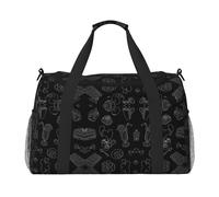 Black Afternoon Tea Print Womens Sports Bags Travel Bag - Gym Tote Bag with Compartment,Duffel Bags for Men,Ladies Holdall,Carry On Weekend Travel Handbags for Women