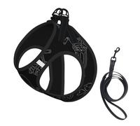 Black Afternoon Tea Printing Dog Summer Harness With Leash Set,Adjustable And Reflective Step-In Puppy Pet Vest Harnesses