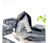 Black Agate Crystal Cave Crystal Column Ornaments Irregular Shape Agate Ore Single Pointed Quadrangular Prism Home Demagnetization Decorative Ornaments,100~200g