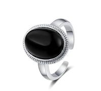 Black Agate Simulated Gemstone Cocktail Rings for Women Open Adjustable Vintage Oval Geometric Stacking Statement Ring Finger Bands Comfort Fit Dainty Wedding Anniversary Jewelry for Her, Adjustable